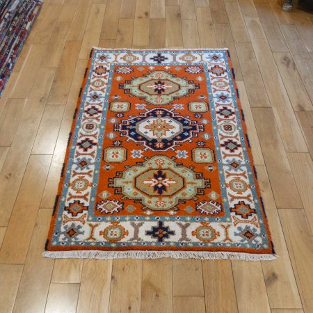 Hand-Knotted Indo Kazak Rug From India