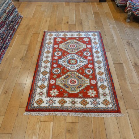 Hand-Knotted Indo Kazak Rug From India