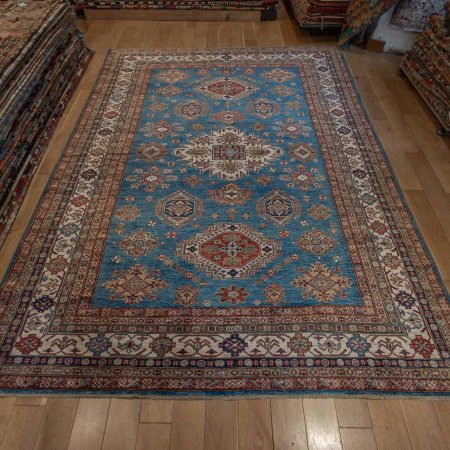 Hand-Knotted Kazak Rug From Afghanistan