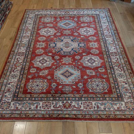 Hand-Knotted Kazak Rug From Afghanistan