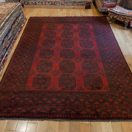 Hand-Knotted Aqcha Rug From Afghanistan