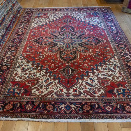 Hand-Knotted Heriz Rug From Iran (Persian)