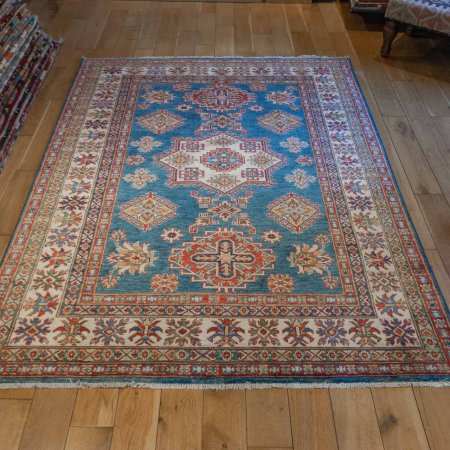 Hand-Knotted Fine Kazak Rug From Afghanistan