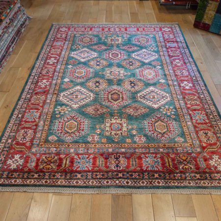 Hand-Knotted Kazak Rug From Afghanistan