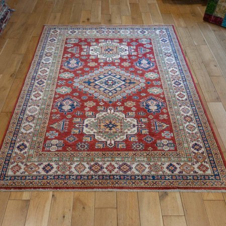 Hand-Knotted Kazak Rug From Afghanistan
