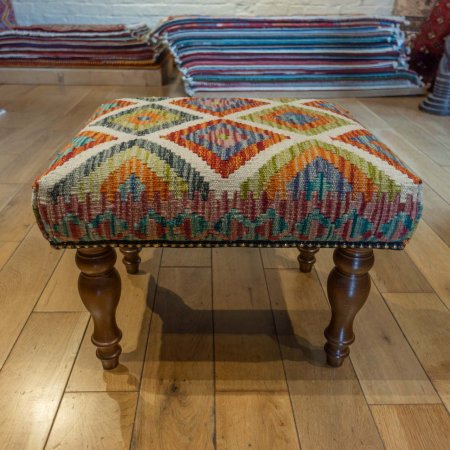 Hand-Made Mazar Kilim Footstool From Afghanistan
