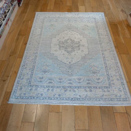 Hand-Knotted Afghan Oushak Rug From Afghanistan