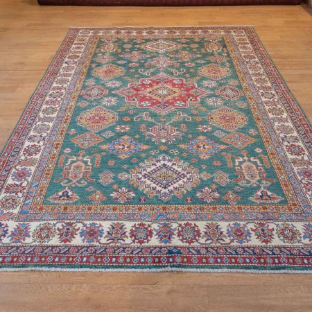 Hand-Knotted Fine Kazak Rug From Afghanistan