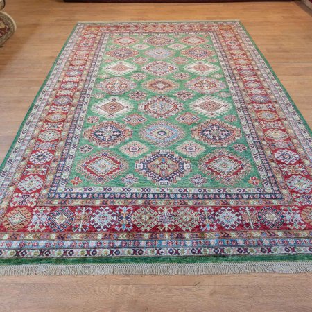 Hand-Knotted Fine Kazak Rug From Afghanistan