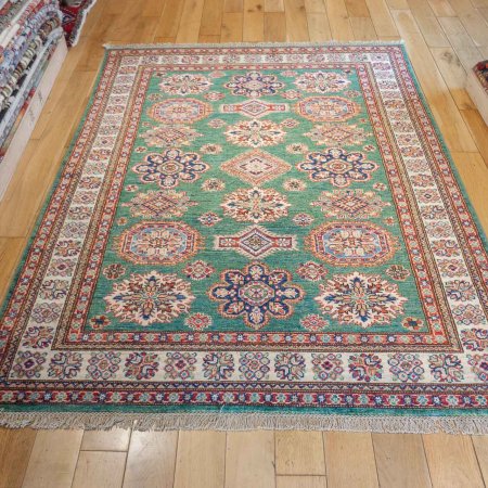 Hand-Knotted Fine Kazak Rug From Afghanistan