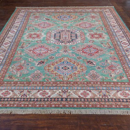 Hand-Knotted Fine Kazak Rug From Afghanistan