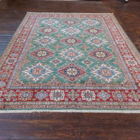 Hand-Knotted Fine Kazak Rug From Afghanistan