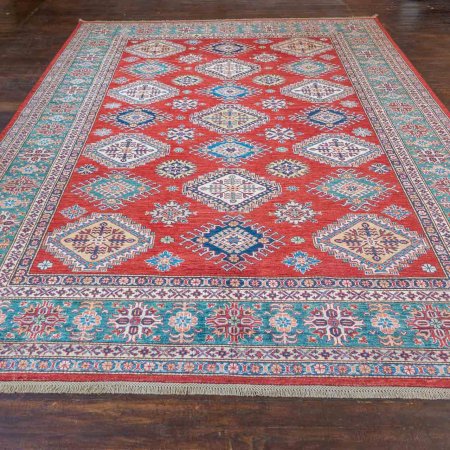 Hand-Knotted Fine Kazak Rug From Afghanistan