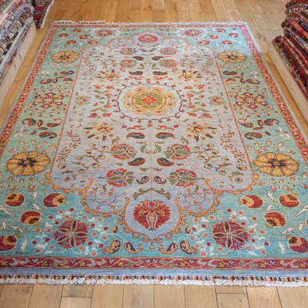 Hand-Knotted Afghan Sozani Rug From Afghanistan