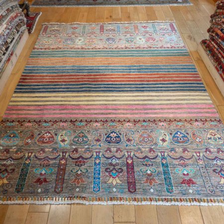 Hand-Knotted Khorjin Rug From Afghanistan