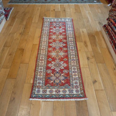 Hand-Knotted Kazak Runner From Afghanistan