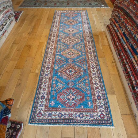 Hand-Knotted Kazak Runner From Afghanistan