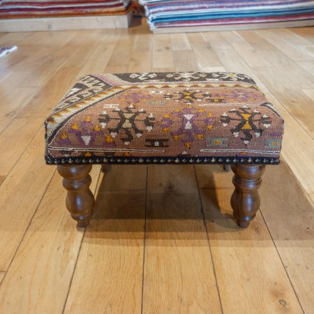 Hand-Made Anatolian Kilim Footstool From Turkey