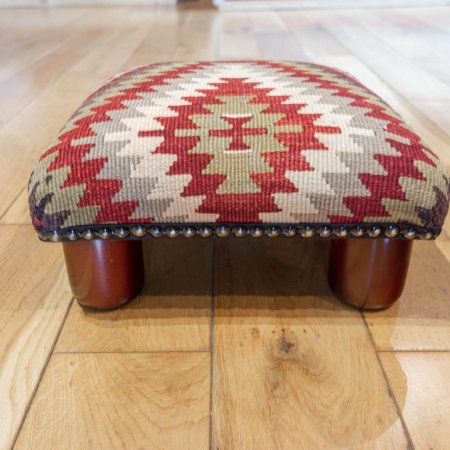 Hand-Made Anatolian Kilim Footstool From Turkey