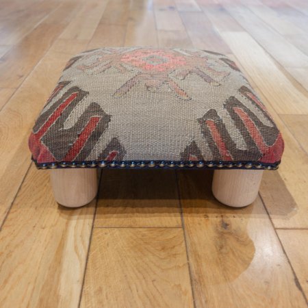 Hand-Made Anatolian Kilim Footstool From Turkey