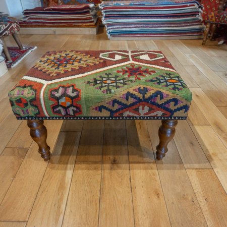 Hand-Made Anatolian Kilim Footstool From Turkey