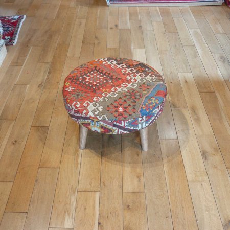 Hand-Made Anatolian Kilim Stool From Turkey