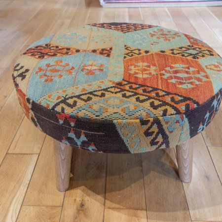 Hand-Made Anatolian Kilim Stool From Turkey