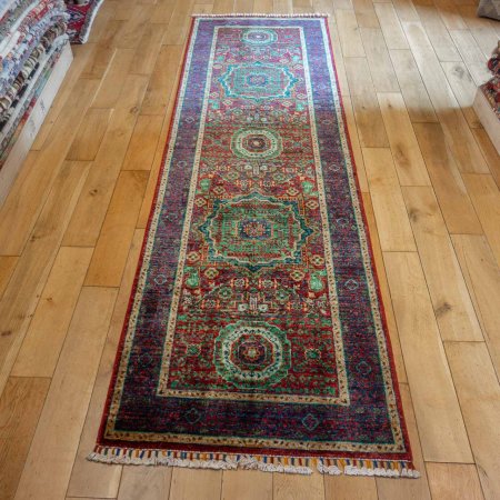 Hand-Knotted Fine Mamluk Runner From Afghanistan