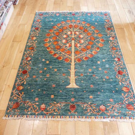 Hand-Knotted Tree Design Rug From Afghanistan