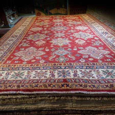 Hand-Knotted Kazak Rug From Afghanistan