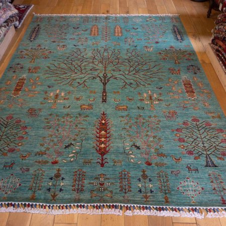 Hand-Knotted Khorjin Rug From Afghanistan