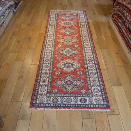 Hand-Knotted Kazak Runner From Afghanistan