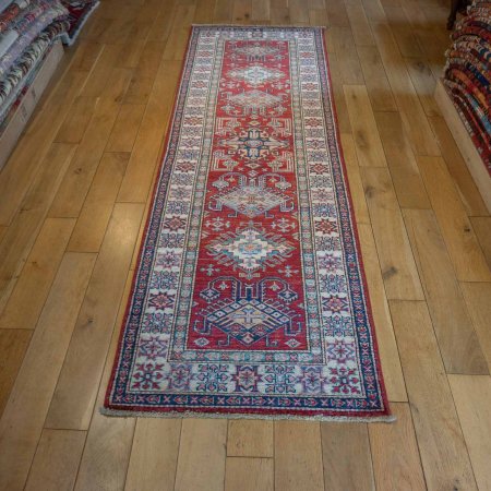 Hand-Knotted Kazak Runner From Afghanistan