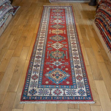 Hand-Knotted Kazak Runner From Afghanistan