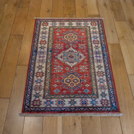 Hand-Knotted Kazak Rug From Afghanistan