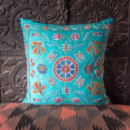 Hand-Made Sozani Silk Embroidered Cushion From Turkey