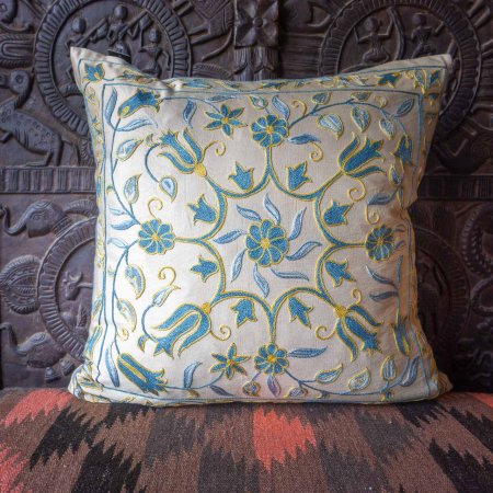 Hand-Made Sozani Silk Embroidered Cushion From Turkey