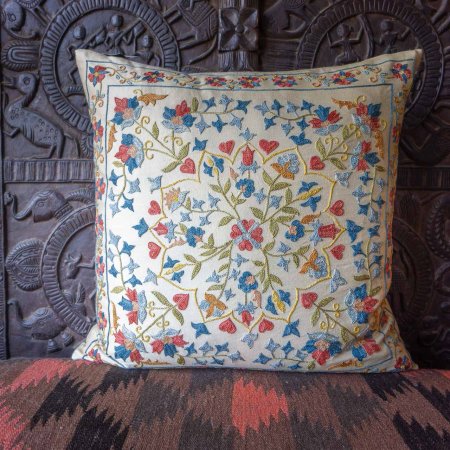 Hand-Made Sozani Silk Embroidered Cushion From Turkey
