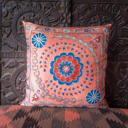 Hand-Made Sozani Silk Embroidered Cushion From Turkey