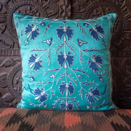 Hand-Made Sozani Silk Embroidered Cushion From Turkey