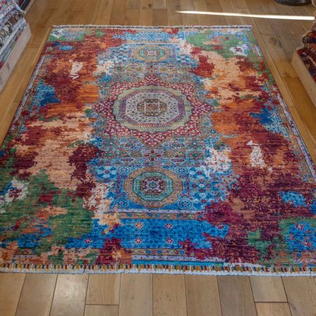 Hand-Knotted Fine Mamluk Rug From Afghanistan