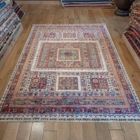 Hand-Knotted Khorjin Rug From Afghanistan