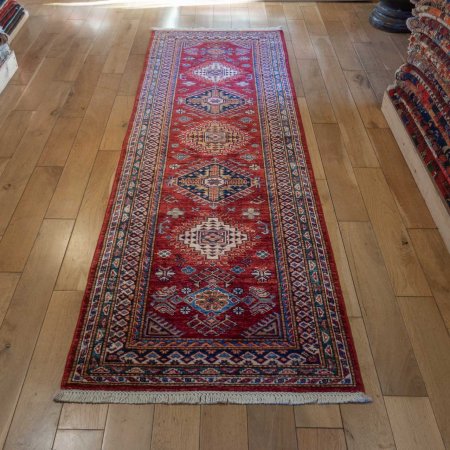 Hand-Knotted Kazak Runner From Afghanistan