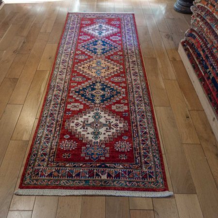 Hand-Knotted Kazak Runner From Afghanistan