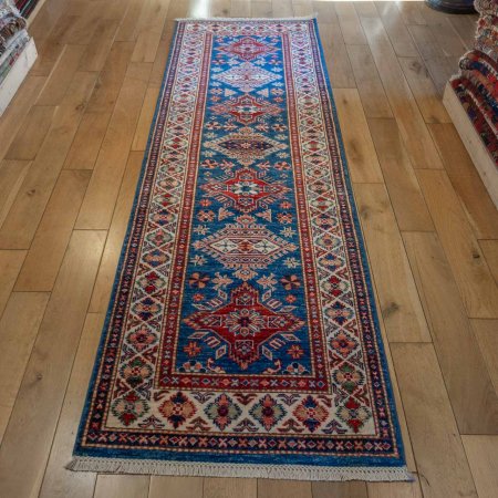 Hand-Knotted Kazak Runner From Afghanistan