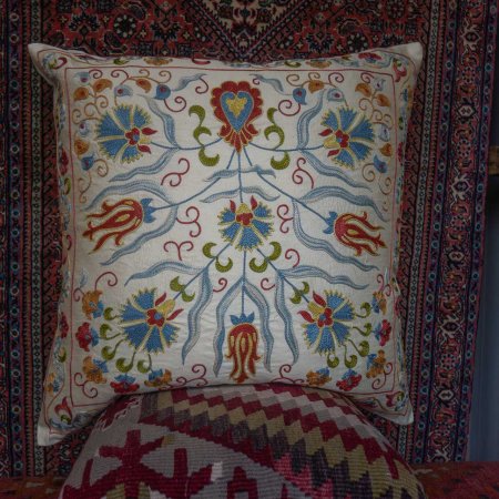 Hand-Made Sozani Silk Embroidered Cushion From Turkey