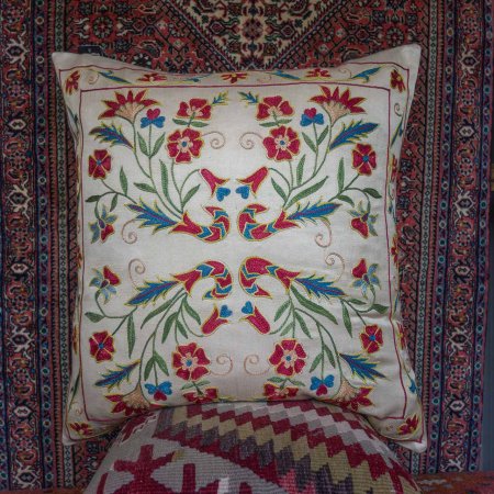Hand-Made Sozani Silk Embroidered Cushion From Turkey