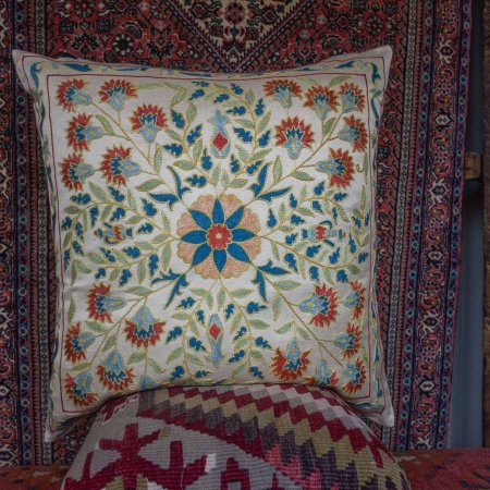 Hand-Made Sozani Silk Embroidered Cushion From Turkey