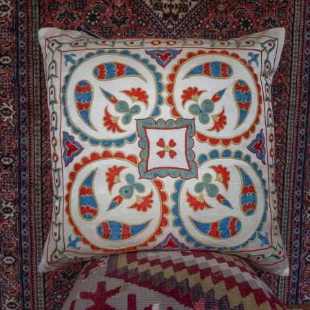 Hand-Made Sozani Silk Embroidered Cushion From Turkey