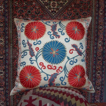 Hand-Made Sozani Silk Embroidered Cushion From Turkey